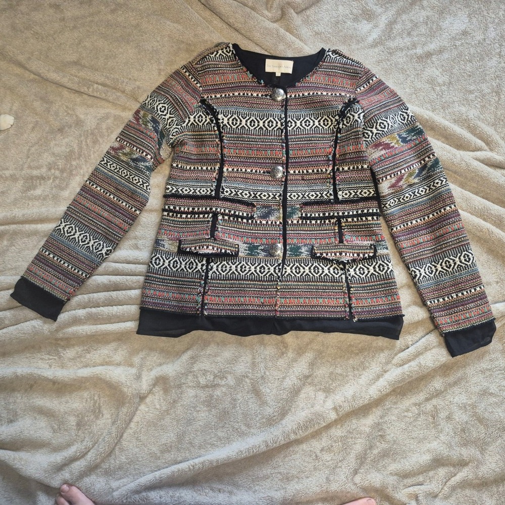 The Territory Ahead Womens Cotton Southwestern Geometric Concho Jacket Large